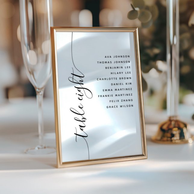 Table 8 Vertical Script Wedding Seating Chart Card Inbjudningar (Skapare uppladdad)