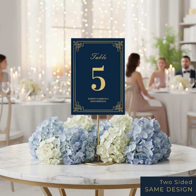 Table Number Chic Navy Blue Gold 80th Birthday Bordsnummer (SEE FULL SUITE AT BOTTOM)