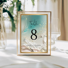 Table Number | Ethereal Shoreline Teal Ocean Bordsnummer