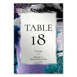 TABLE NUMBER | Silver Teal Orchid Abstract Bordsnummer