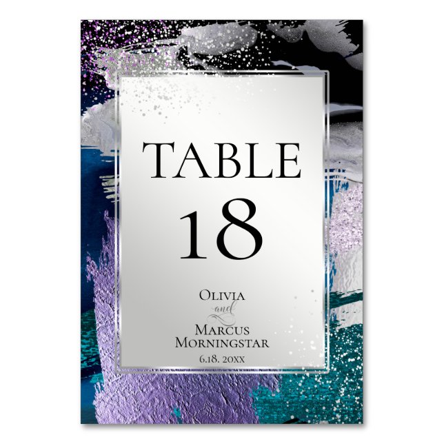 TABLE NUMBER | Silver Teal Orchid Abstract Bordsnummer (Framsidan)
