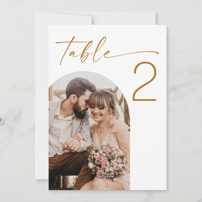 Table Number with Two Arch Photos. Elegant Wedding Julkort (Baksida)