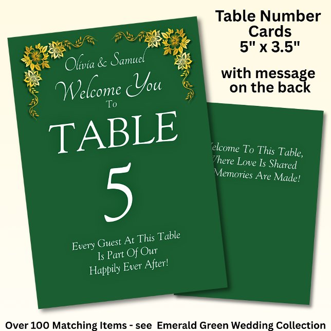 Table Number - with Welcome Message  Emerald Green Bordsnummer (Skapare uppladdad)