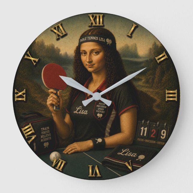 Table Tennis Funny Mona Lisa Ping Pong Stor Klocka (Framsida)