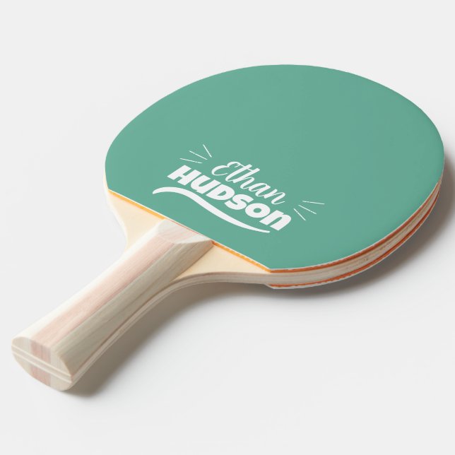 Table Tennis Player - White Name on Teal Blue Pingisracket (Frontvinkel)