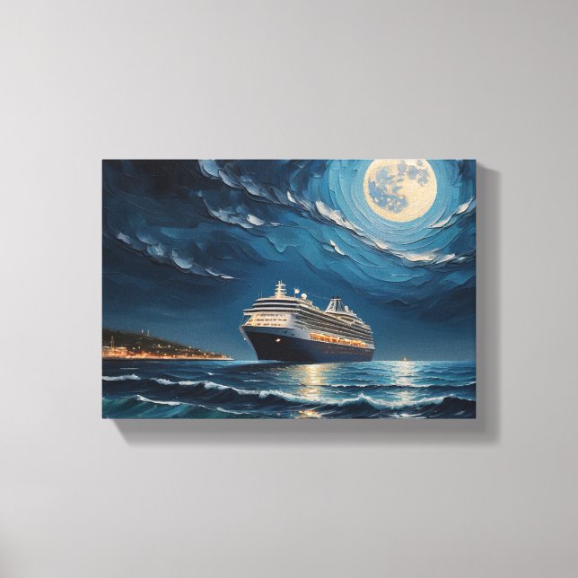 Tableau Déco( Bateau de Croisière Sous La Lune) Canvastryck (Framsida)