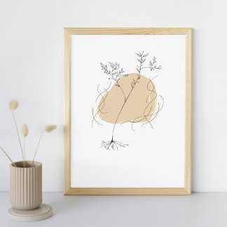 Tableau minimaliste fleur sur fond beige poster