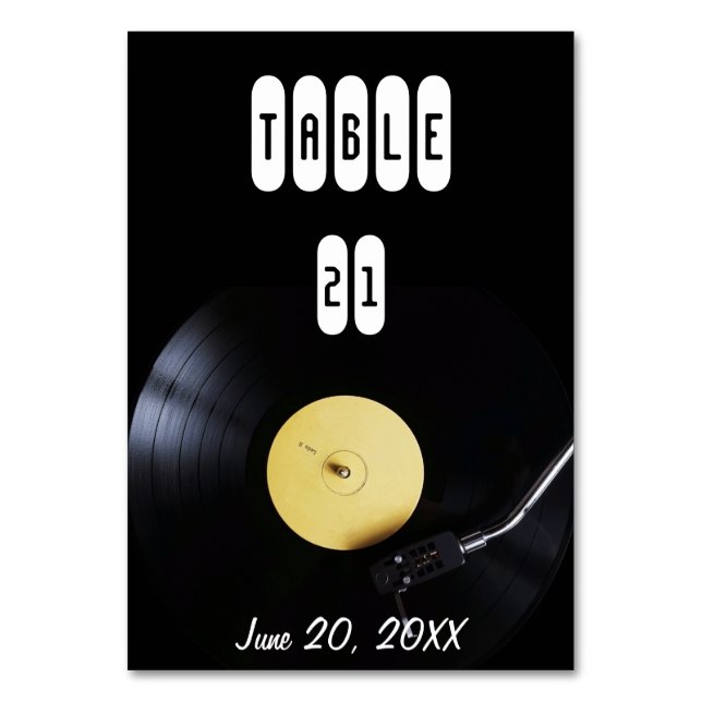 TableCard: Vinylpost på flyttbar dator. Retrotema Bordsnummer (Framsidan)