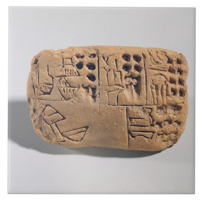 Tablet med den pictographic inskriften, kakelplatta (Framsidan)