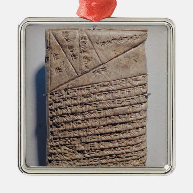 Tablet med fjortonlinjer av en matematisk text julgransprydnad metall (Framsidan)