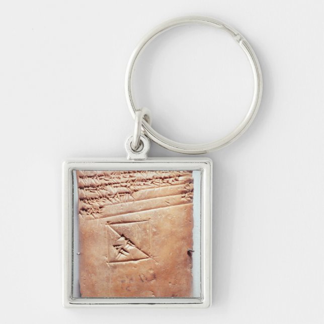 Tableten med kilskrift skrivar, c.1830-1530 BC Fyrkantig Silverfärgad Nyckelring (Framsidan)