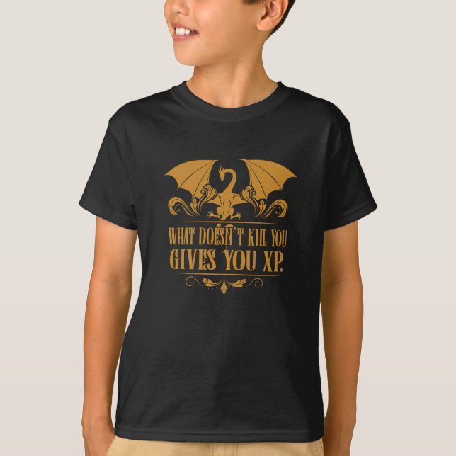 Tabletop RPG Addict XP Dragon Dungeons T Shirt (Framsida)