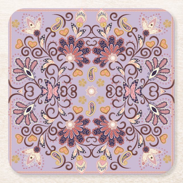 Tablettduk av indisk blommigt: underbar pastel mön underlägg papper kvadrat (Framsidan)