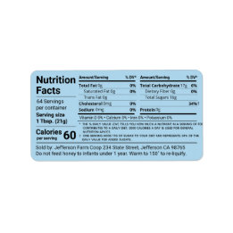 Tabulär honung Nutrition Facts Cornblomma Blue Adressetikett