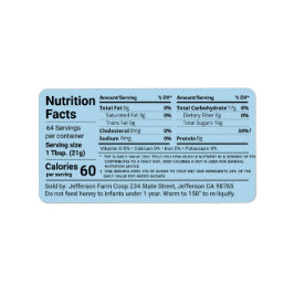 Tabulär honung Nutrition Facts Cornblomma Blue Adressetikett