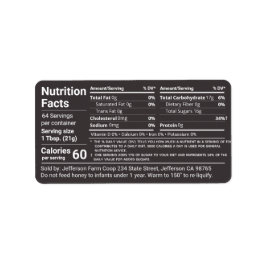 Tabular Honung Nutrition Facts Jet Black Adressetikett