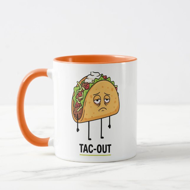 Tac-Out Humör – Rolig Uttröttad Taco Puns Mugg (Vänster)