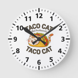 Tacho Cat är Kattdjuret Taco Cat Cute Rund Klocka