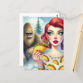 Tacho i skogen med Sasquatch Vykort