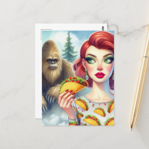 Tacho i skogen med Sasquatch Vykort