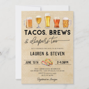 Tachos Brews Diaper for Baby Shower Inbjudningar