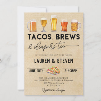 Tachos Brews Diaper for Baby Shower Inbjudningar