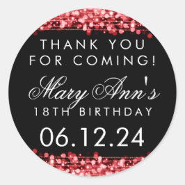 Tack 18:e Födelsedagsfesten Sparkles Red Runt Klistermärke