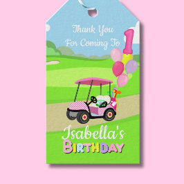 Tack 1:a födelsedag Polka Dot Rosa Girly Golf Presentetikett