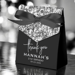 Tack 21:a födelsedag Silver Glitter Monogram Presentaskar