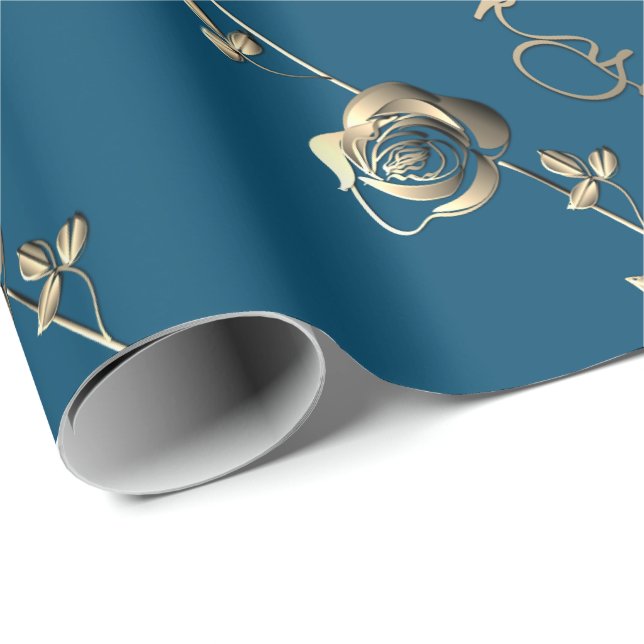 "Tack"3D Silvery Ro på Ocean Blue Presentpapper (Rullad Hörn)