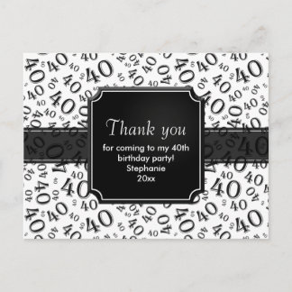 Tack 40 Nummer Mönster Svart/Vit Vykort