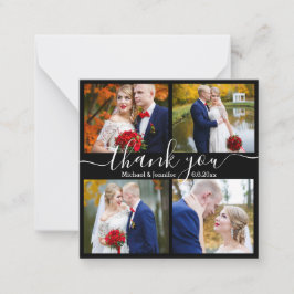 Tack, 4 foton bröllop svartvitt anteckningskort