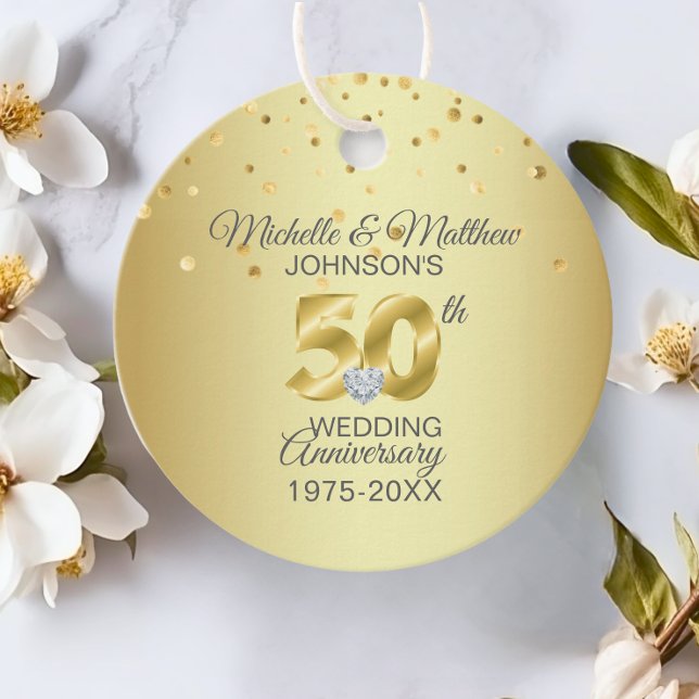 Tack 50-årsdagen av Golden Bröllop-årsdagen Gåvor Etiketter (Thank You 50th Year Golden Wedding Anniversary Favor Tags)