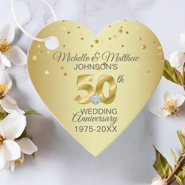 Tack 50-årsdagen av Golden Bröllop-årsdagen Gåvor Etiketter (Thank You 50th Year Golden Wedding Anniversary Favor Tags_heart)