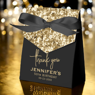Tack 50:e födelsedag Guld Glitter Monogram Presentaskar