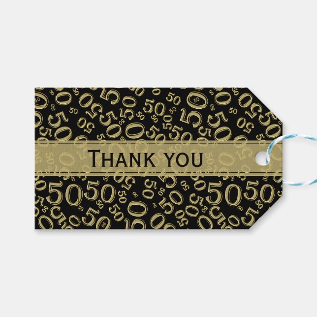 Tack 50:e födelsedag Guld/Svartnummer Mönster Presentetikett (Framsidan (Horisontell))