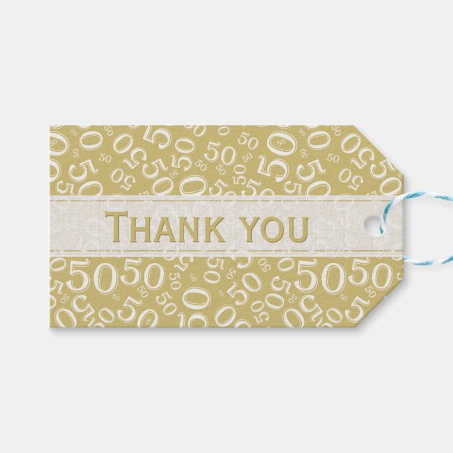 Tack 50:e födelsedag Guld/vit nummer Mönster Presentetikett (Framsidan (Horisontell))
