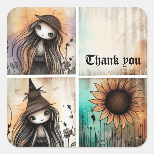 Tack 5 fyrkantigt klistermärke (Framsida)