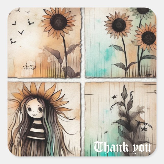 Tack 6 fyrkantigt klistermärke (Framsida)