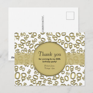 Tack: 80:e Guld/Vita födelsedag Mönster Vykort