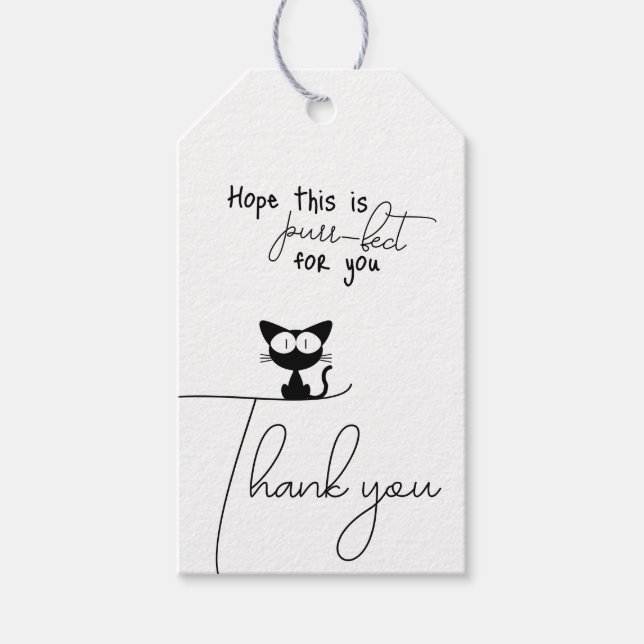 Tack Adorable Svart Katt Minimalist Presentetikett (Framsidan)
