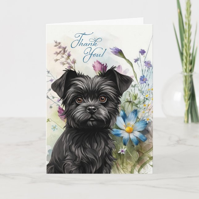 Tack Affenpinscher Hund WildblomGarden Blan Kort (Framsida)