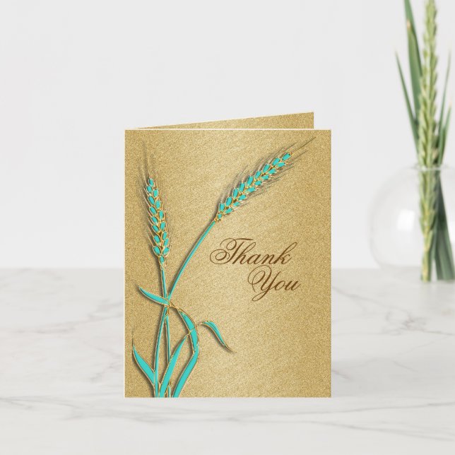 "Tack" akvatisk guld bröllopsmall Tack Kort (Framsida)