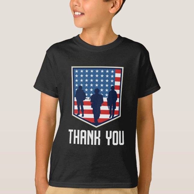 Tack American Soldiers USA flagga T Shirt (Framsida)