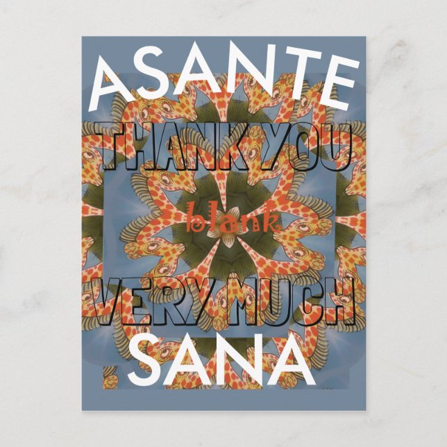 Tack Asante Sana Bevackra African Giraffe Vykort (Framsida)