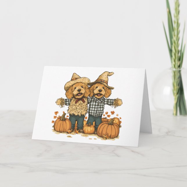 Tack Autumn Harvest Goldendoodle Hundar Kort (Framsida)