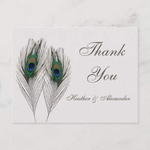 Tack av blåblåfenade fjädrar vykort