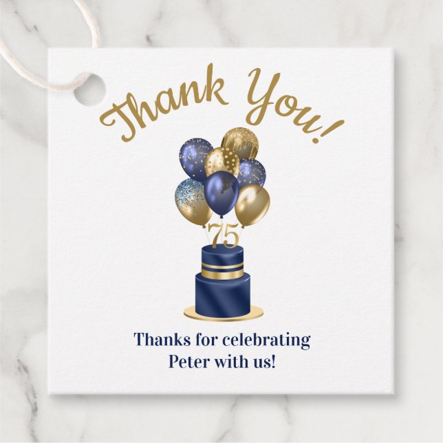 Tack av blått ballonkummel i 75:e gåvor etiketter (Framsida)