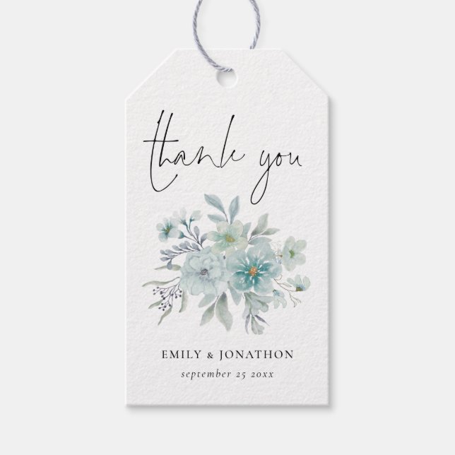 Tack av Blommigten Teal Blue Sea Mist Presentetikett (Framsidan)