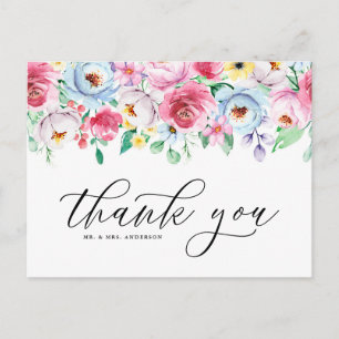 Tack av Bright Watercolor Pastel Blommigt Garland Vykort